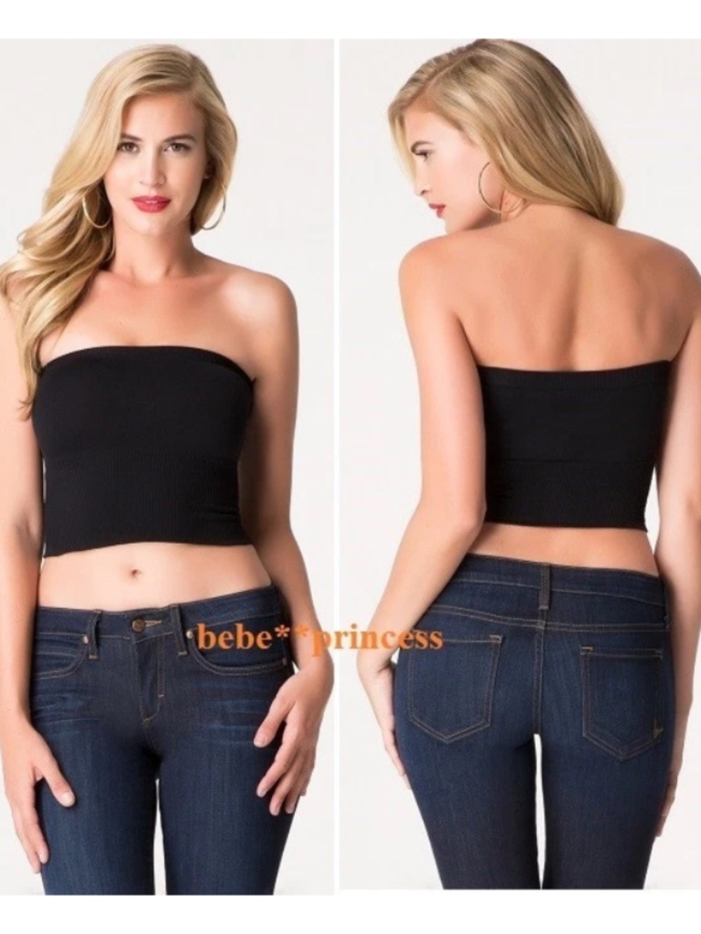 NWT Bebe Black Strapless Cropped Tube Bandeau Sexy Top XS / S P/S
